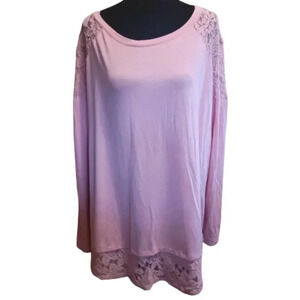 Terra & Sky long sleeve pink top with lace insets